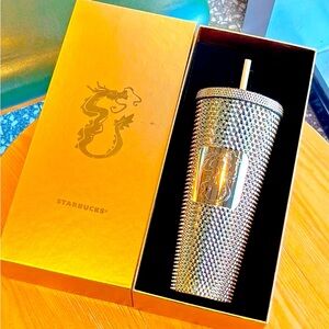 New Starbucks 2024 China Year of Dragon 24oz golden Studded Cup Tumbler with Box